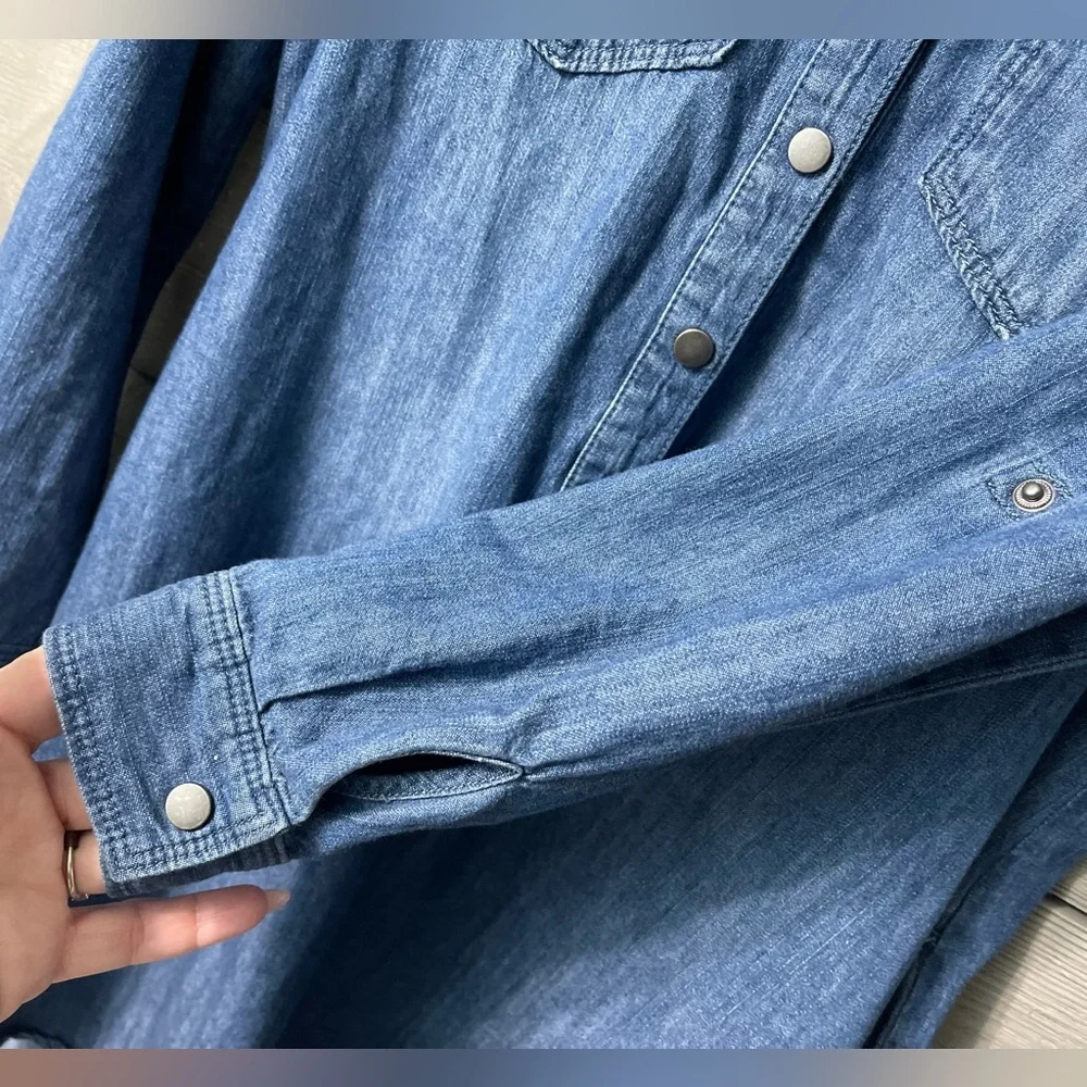 White House Black Market Long Sleeve Denim Button Up Jean Dress Sz 00 - Picture 13 of 15